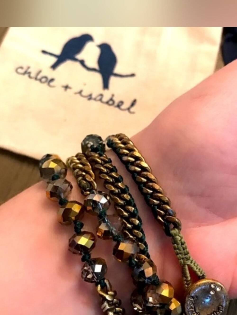 Chloe + Isabel Gunmetal and Olive Beaded Long Bracelet